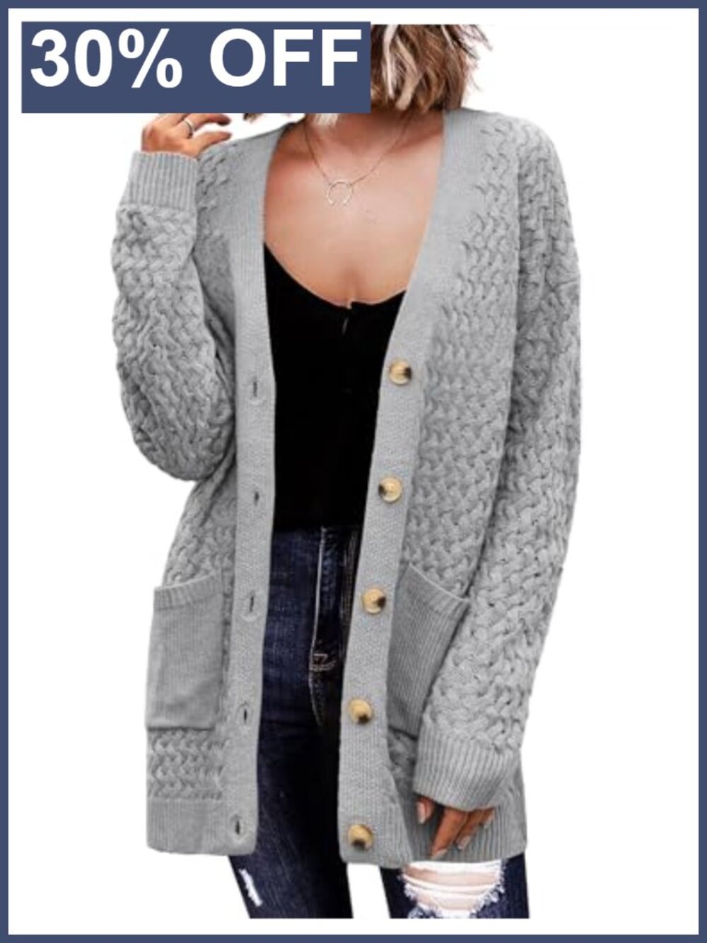 Zeagoo Women's Long Sleeve Button Down Cable Knit Cardigan Sweater with Pockets
